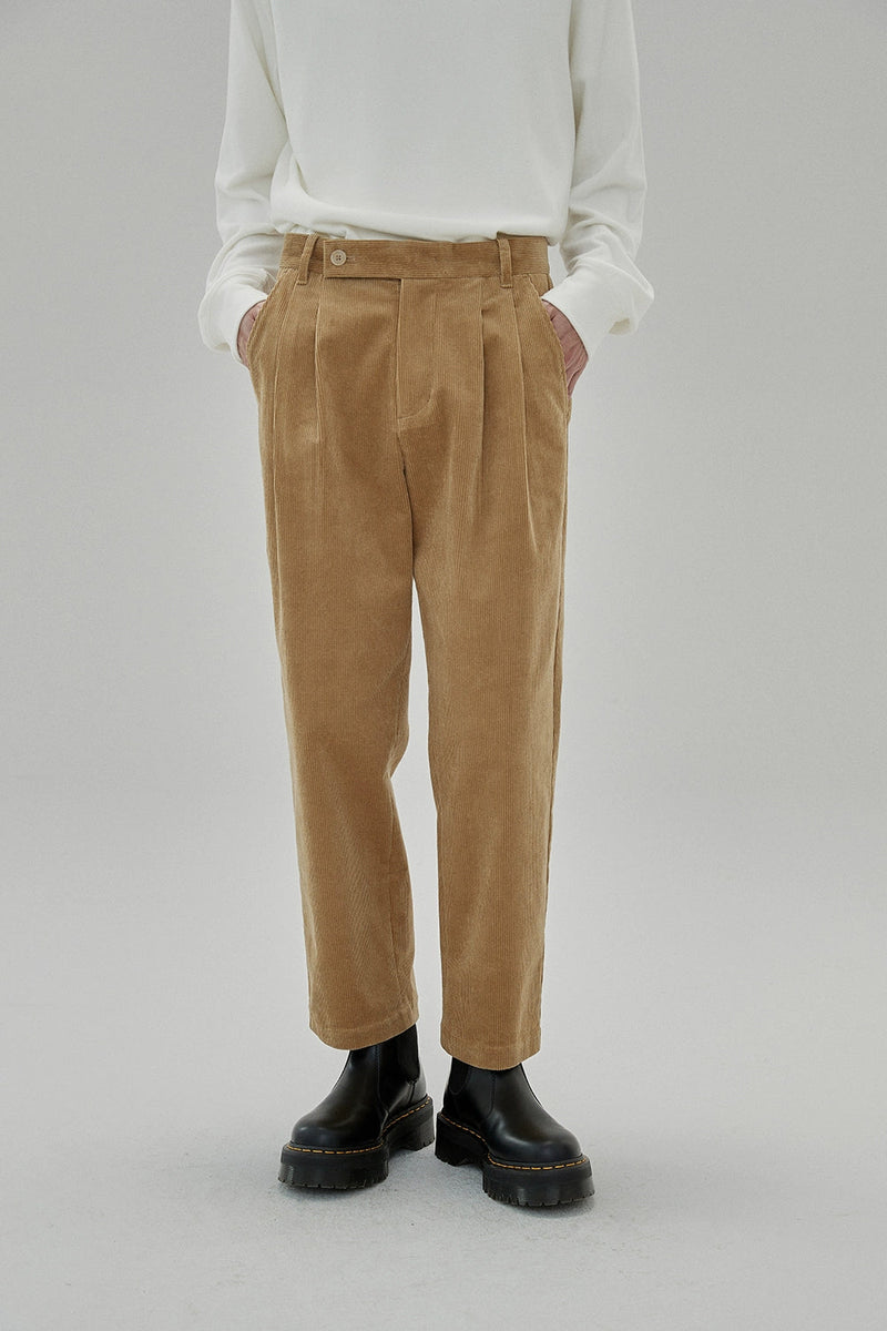 Wide Waist Tab Double-pleated Relaxed Cropped Pants