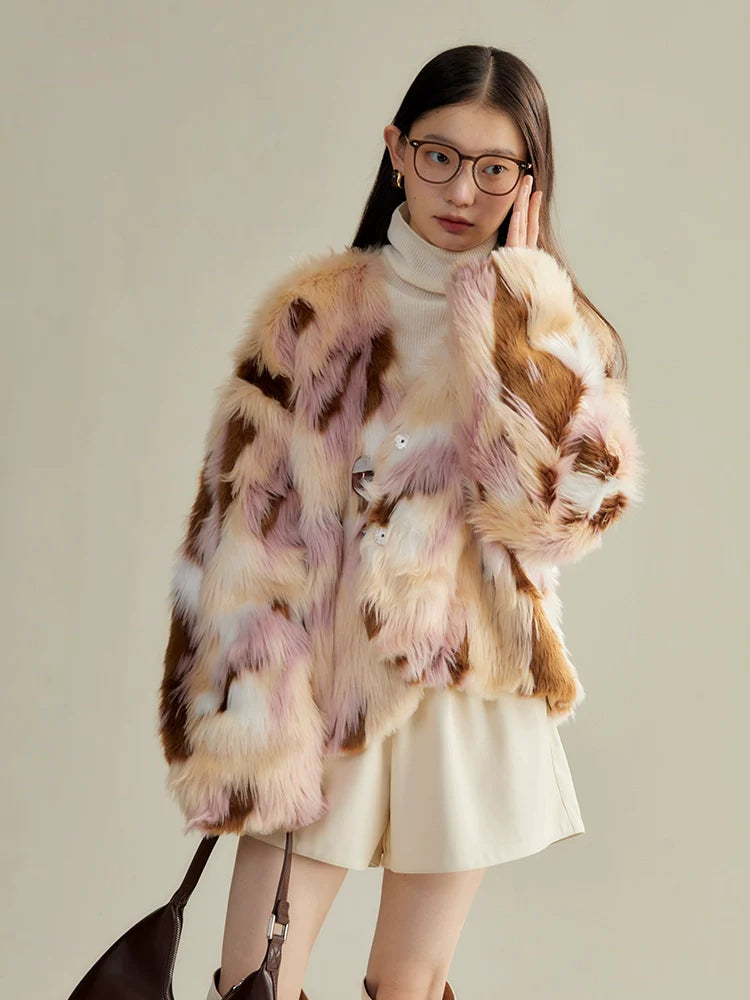 Multi-colored Faux Fur Statement Coat