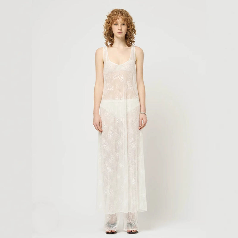 Spring Summer Clothing See Through Hollow Out Cutout Lace Blouse Dress