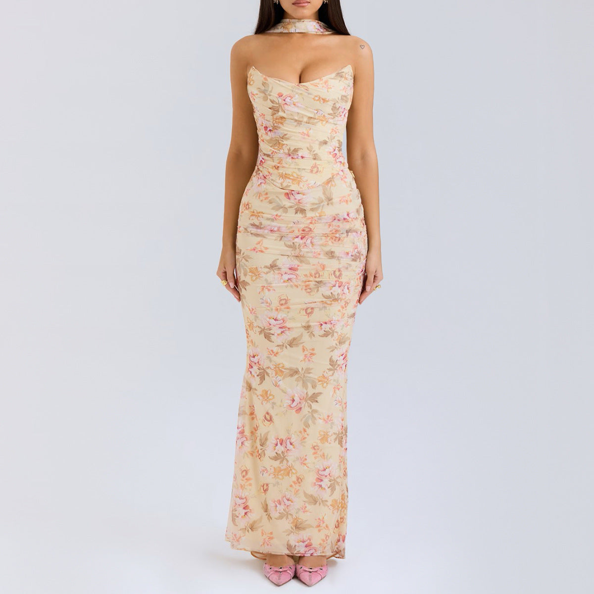 Dress Boning Corset Tube Top Skinny Sheath Skirt Long Skirt Set Autumn Two-piece Set High Grade With Scarf