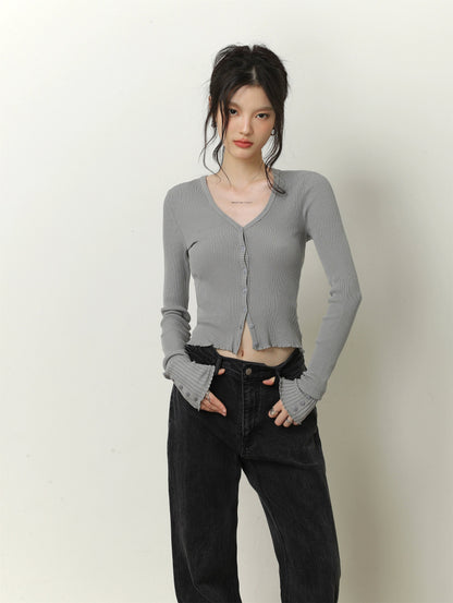 V-neck Long Sleeve Knit Cardigan