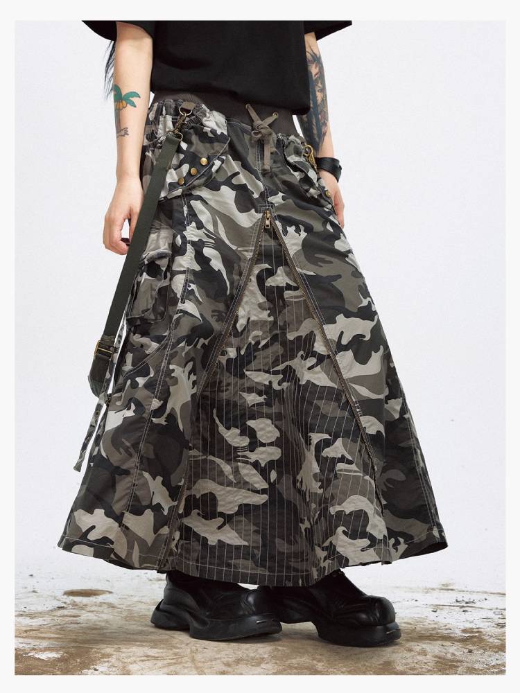 Camouflage Wide-leg Cargo Skirt