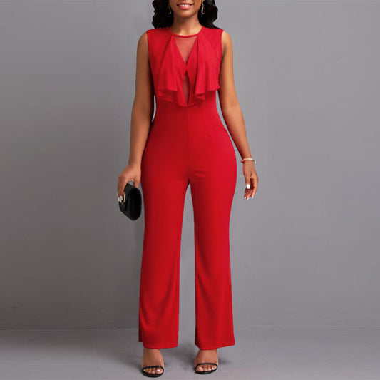 Wear Ruffled Sleeveless Straight Jumpsuit