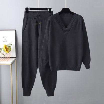 Autumn Winter Sweater Harem Pants Suit Russian Sweater Pullover Two Piece Set