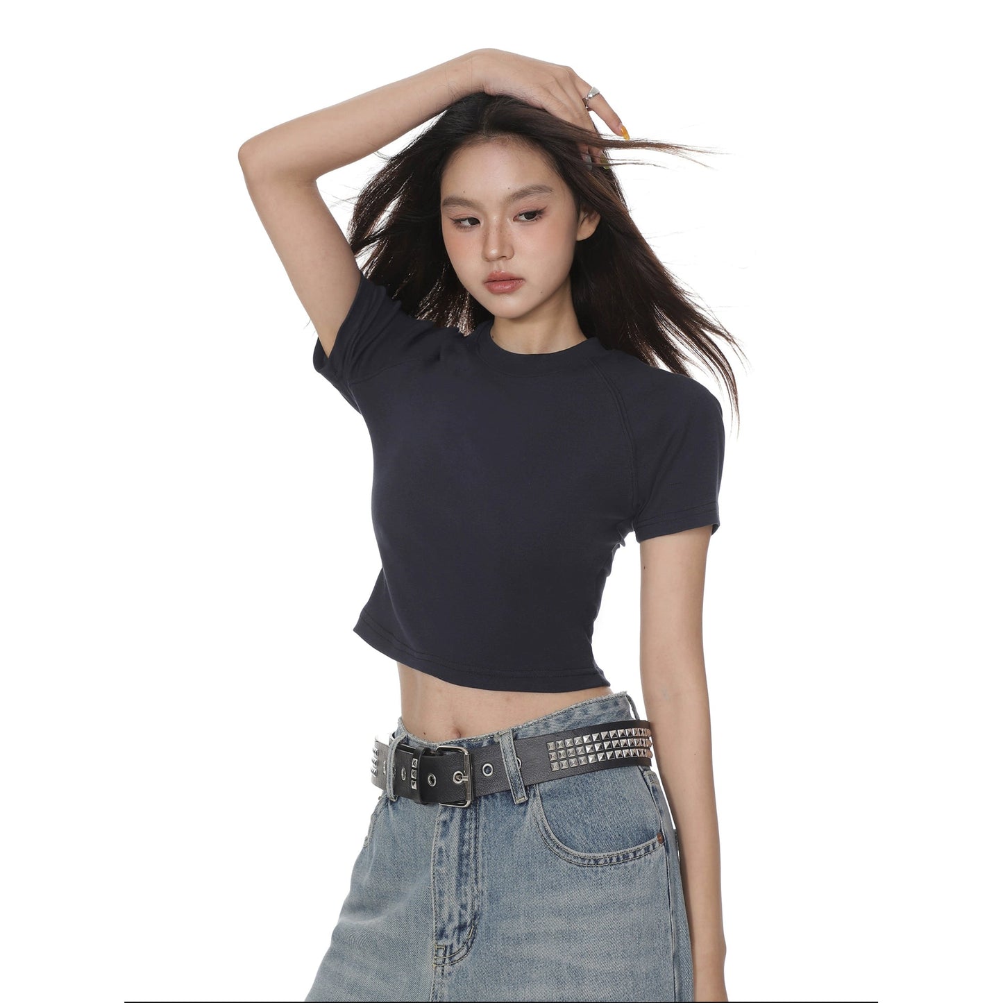 Round Neck Color Fitted Short-sleeve T-shirt