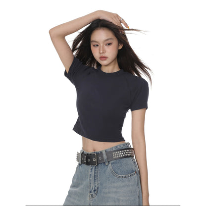 Round Neck Color Fitted Short-sleeve T-shirt