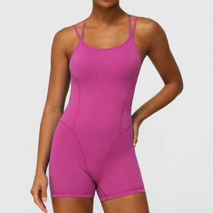 Thin Strap Crossing Beauty Back Yoga Fitness Jumpsuit Bare Back Deep V Plunge Hip Sports Jumpsuit Dance