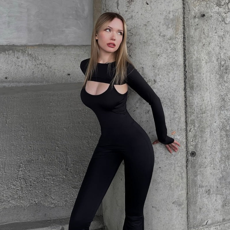 Spring Color Long Sleeve Tight Braces Hip Lifting Jumpsuit Two Piece Set