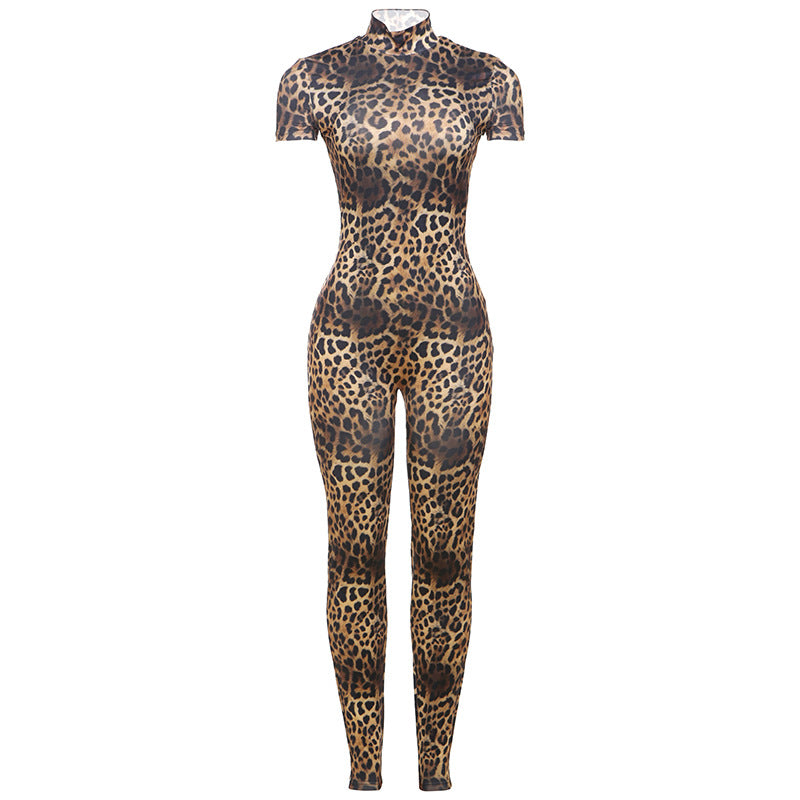 Spring Backless Skinny Personalized Printed Short Sleeved Jumpsuit Clothing