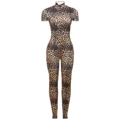 Spring Backless Skinny Personalized Printed Short Sleeved Jumpsuit Clothing