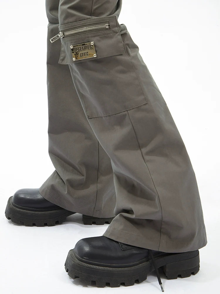 Black Flared Cargo Pants With Multiple Pockets