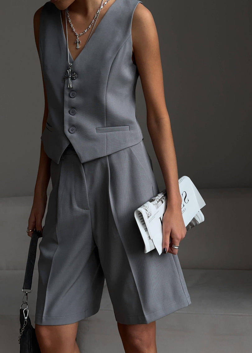 White Tailored Vest & Bermuda Shorts Set