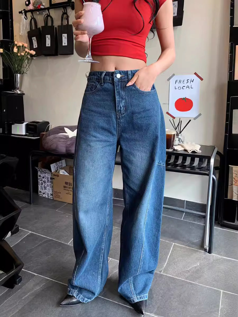 Versatile, Slim, Fashionable, Pioneering, Light Deconstruction, Split Tangent, Loose Curved Cocoon Jeans, Banana Pants for 4001