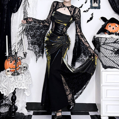 Autumn Lace Batwing Sleeve Irregular Asymmetric Overhaul Waistcoat Top
