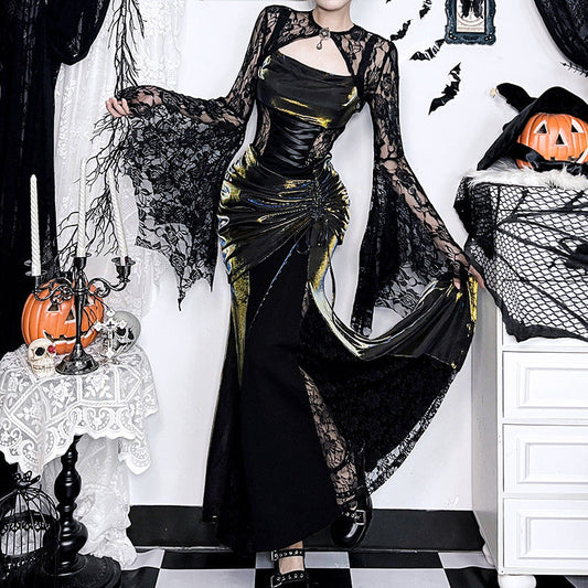 Autumn Lace Batwing Sleeve Irregular Asymmetric Overhaul Waistcoat Top