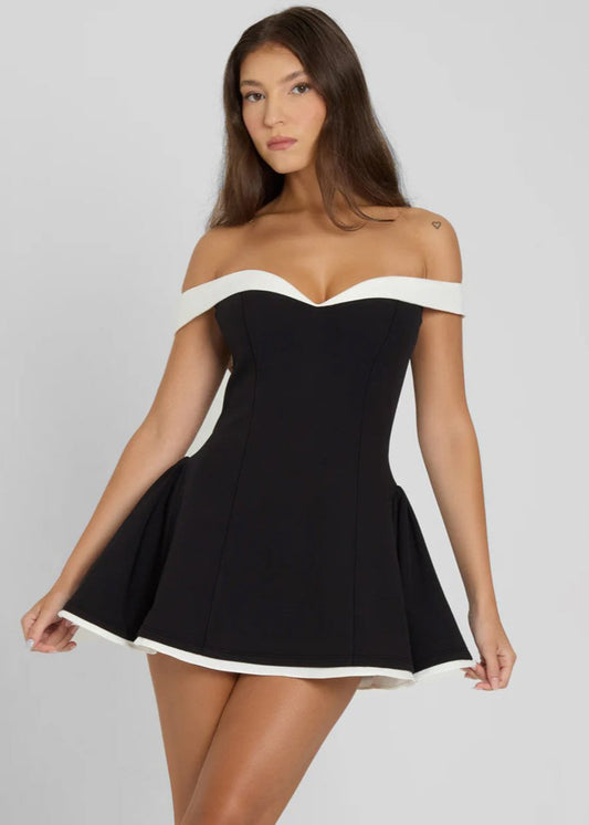 Classic Off-shoulder Black Mini Dress