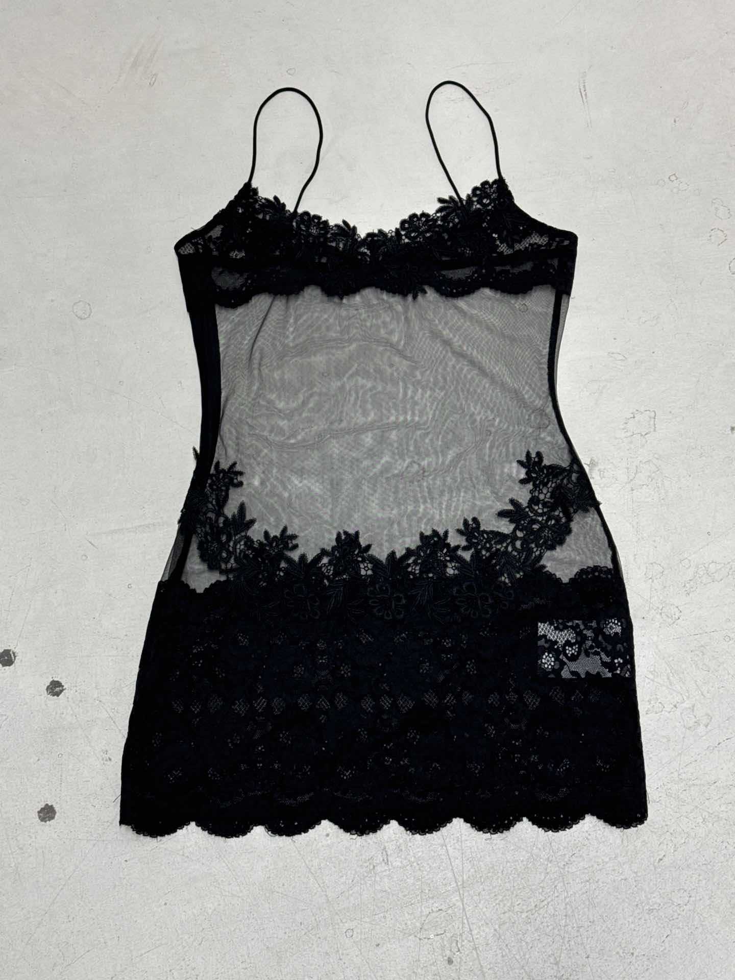 Summer Mesh Lace Lace Spaghetti Strap Dress See Through Nightdress Vacation Maxi Dress