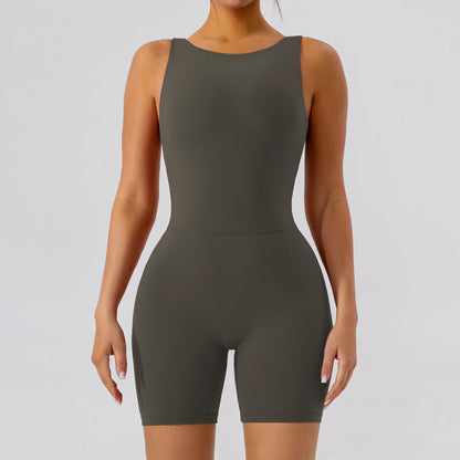 Nude Feel Hollow Out Cutout Out Beauty Back Yoga Jumpsuit Tight Sports Fitness Hip Lifting Jumpsuit Yoga Shorts