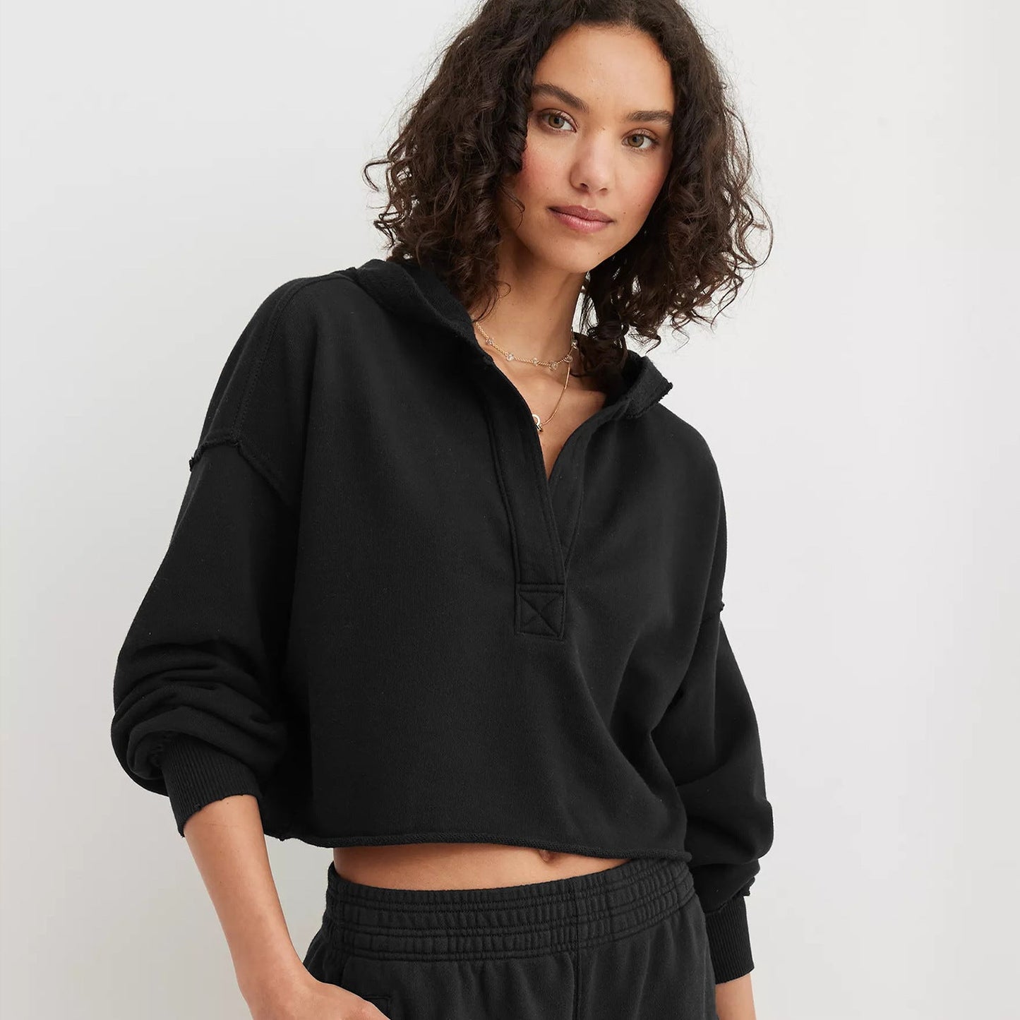 Loose Brand Hooded Sweatshirt Spring Autumn Clothing V Neck Top Pullover Long Sleeved Shirt