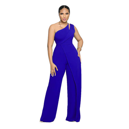 Sleeveless Single Shoulder Suspender High Waist Office Straight Jumpsuit
