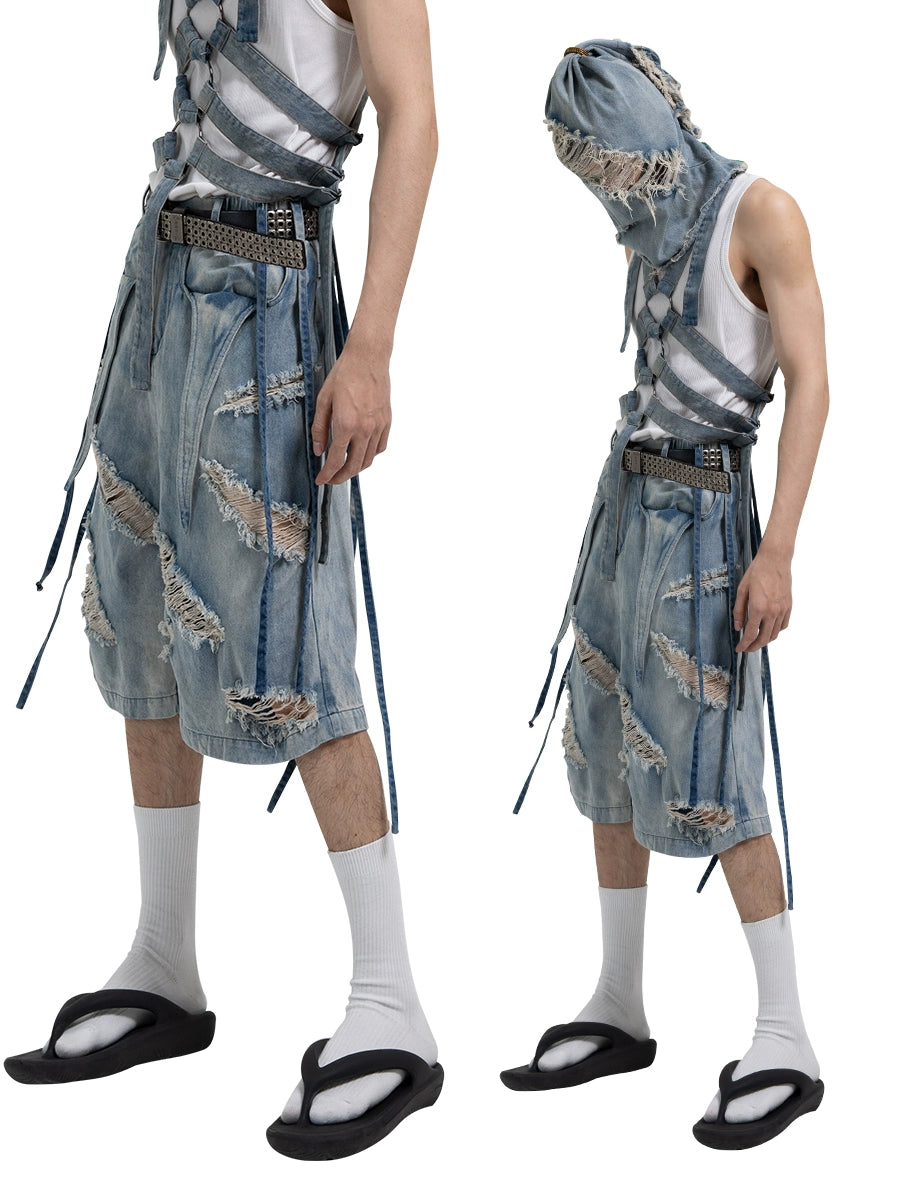 Dnd4des Distressed Denim Bermuda Shorts