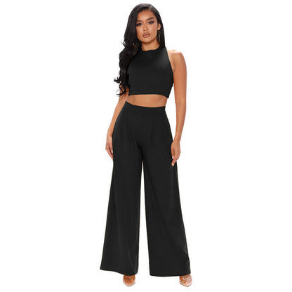 Cropped Tank Top Straight Flare Pants Sports Two Piece Set