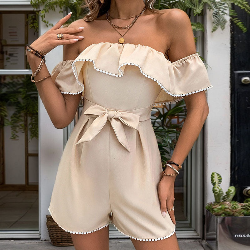 Summer Off Shoulder Ruffled Color Jumpsuit