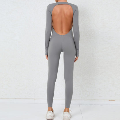 Finger Suit Backless Nude Feel Long Sleeve Yoga Jumpsuit High Strength Fitness Sports One Piece Tights