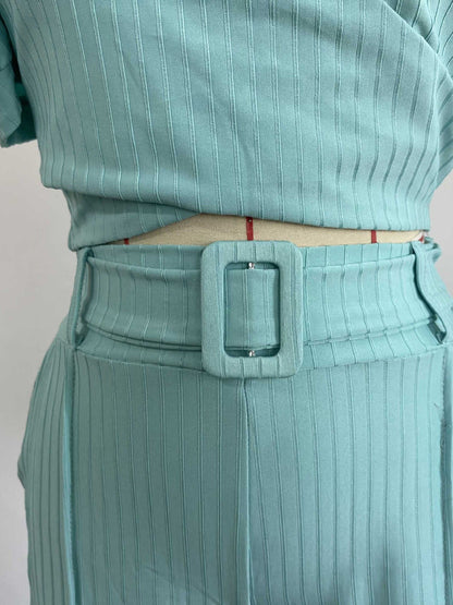 Puff Sleeve Short Shirt High Waist Shorts With Belt Coord Set