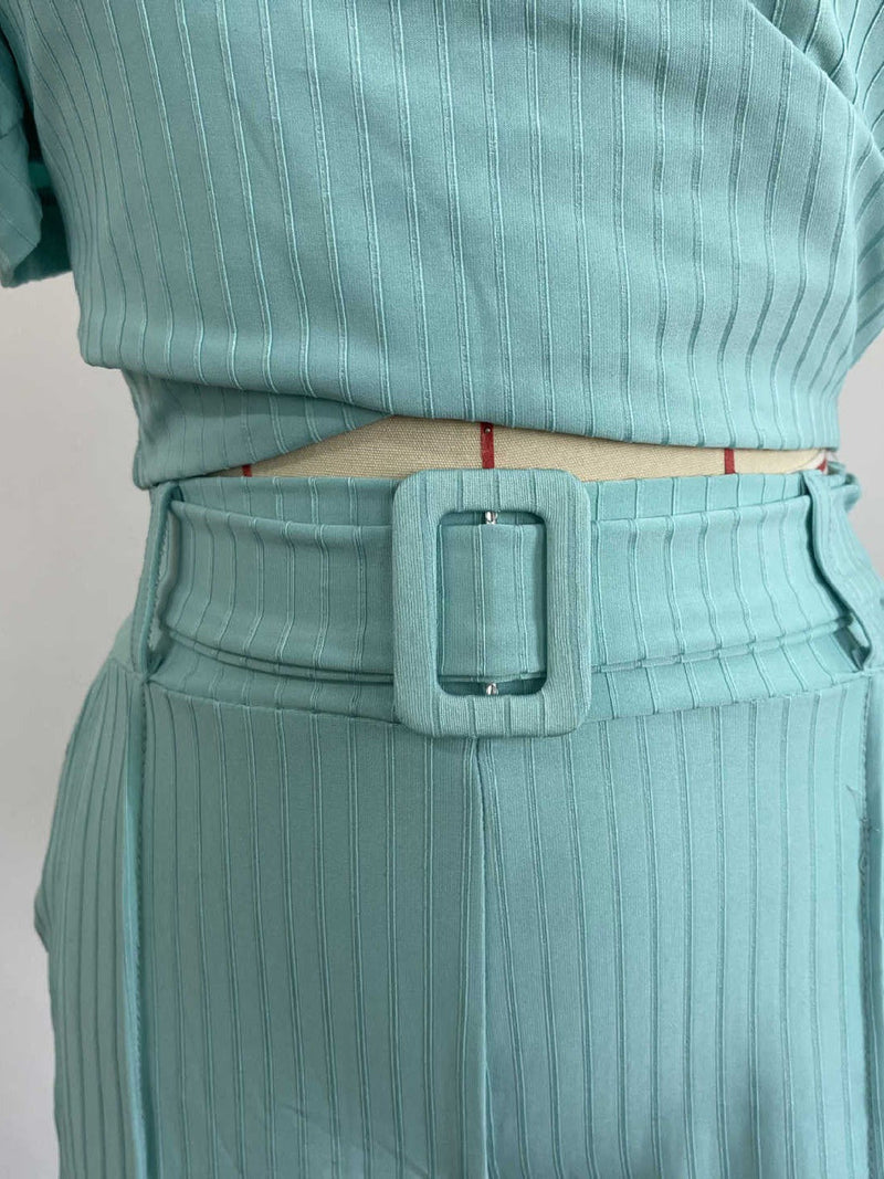 Puff Sleeve Short Shirt High Waist Shorts With Belt Coord Set