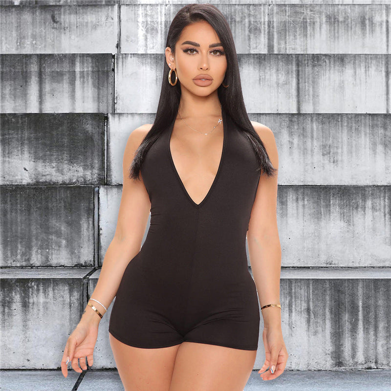 Summer Clothing V Neck Tight Halter Backless Jumpsuit