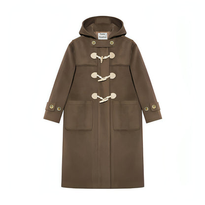 Winter Thicken College Style Hooded Mid-length Melton Wool Coat