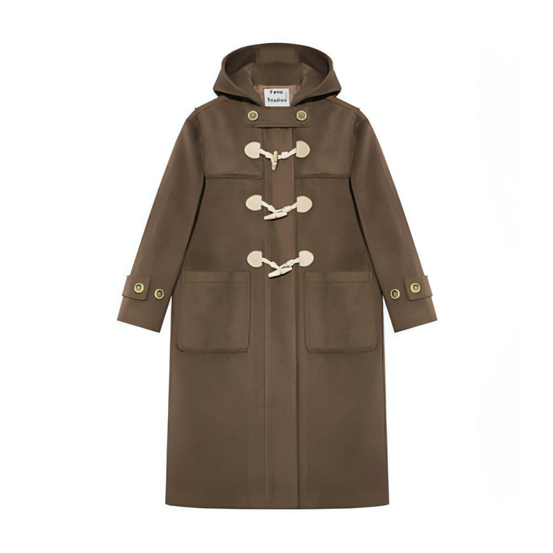 Winter Thicken College Style Hooded Mid-length Melton Wool Coat