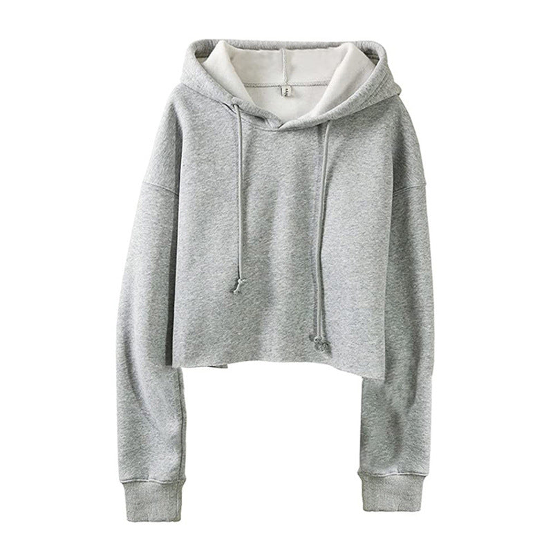Sports Sweatshirt Autumn Winter Fleece-lined Pullover Hoodie Personalized Bare Cropped Long Sleeved Top