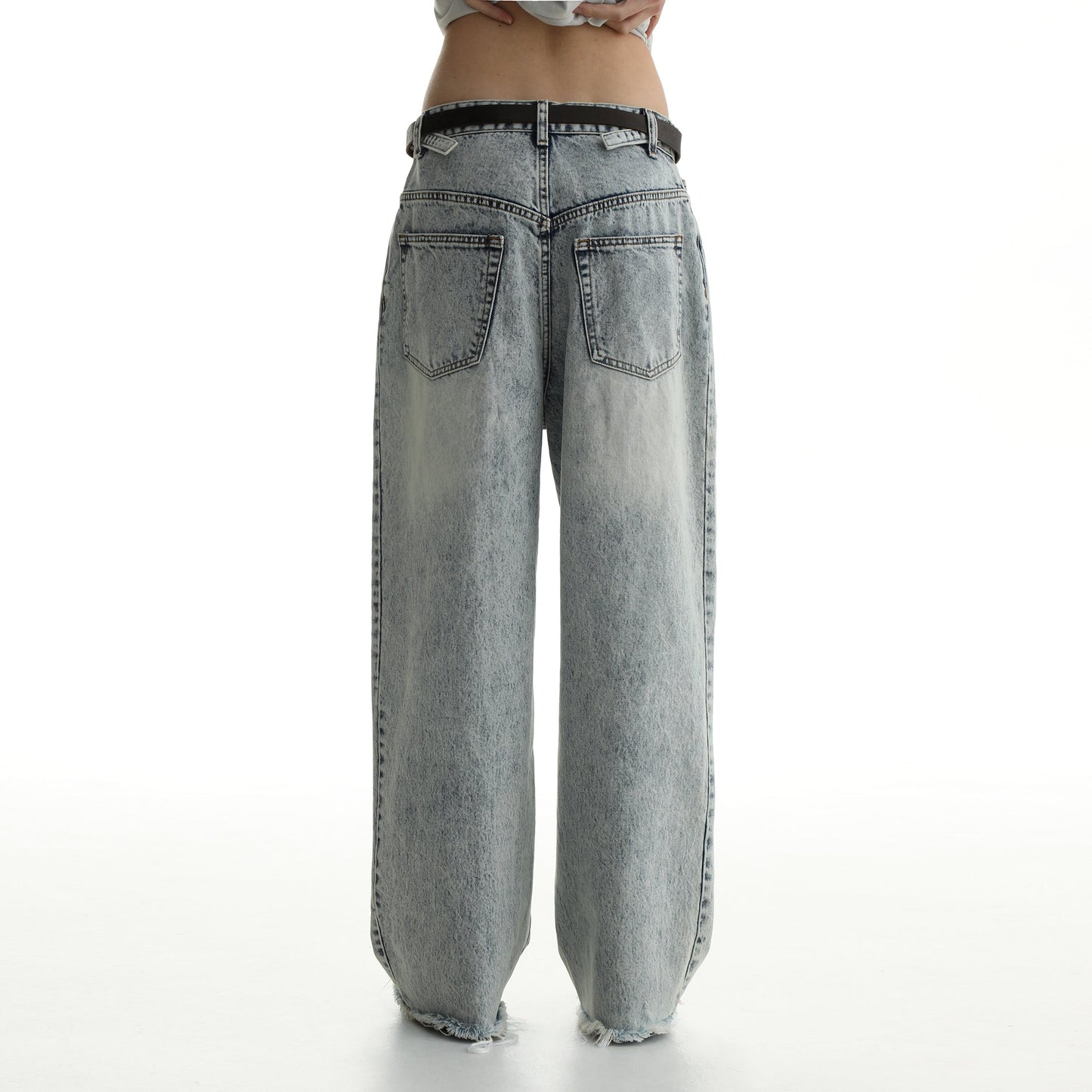 Denim Shorts & Jeans Set With Faded Raw Edges