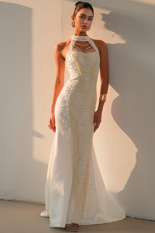 Binlk Beaded Round Neck Sleeveless Maxi Dress