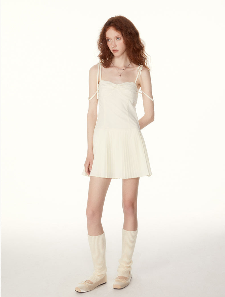 Tie-strap Pleated Mini Dress