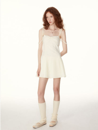 Tie-strap Pleated Mini Dress