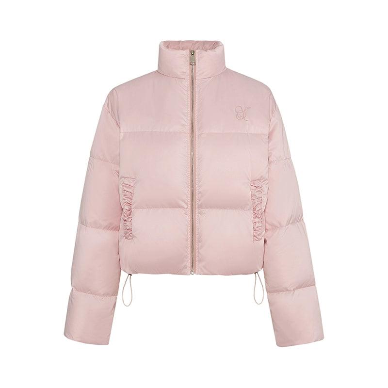 Strike a Pose Cropped Puffer Jacket - Pastel Quilted Down Coat With Zip Front and Ruched Pockets