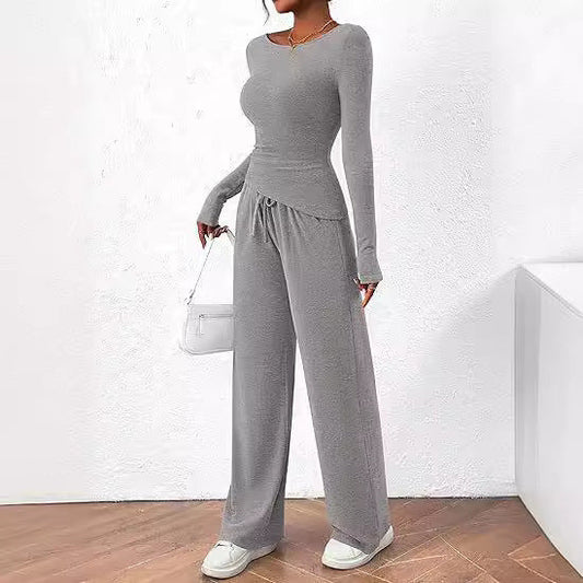 Autumn Suit Asymmetric Long Sleeve T Shirt Wide Leg Pants Wear Sportswear