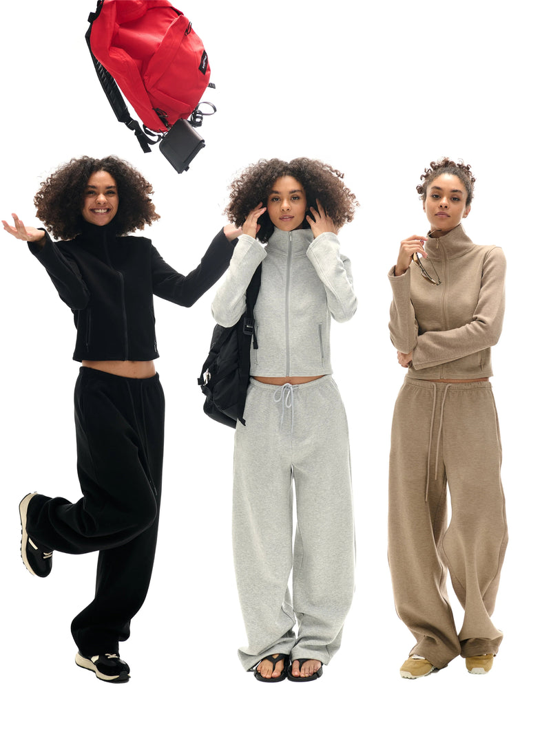 High Collar Zipper Sweatshirt and Sweatpants Set