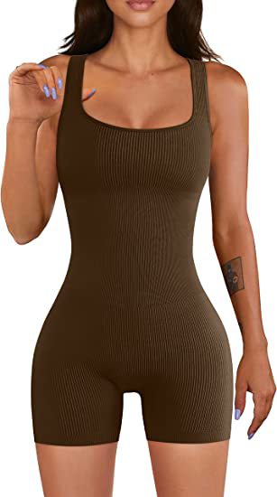 Yoga Jumpsuit Workout Ribbed Square Collar Sleeveless Sports Jumpsuit