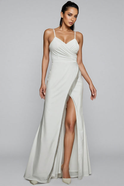 Gio White Halter-neck Split Maxi Dress