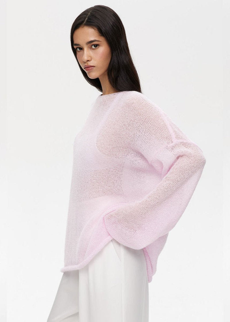 Sheer Pastel Pink Knit Sweater - Soft and