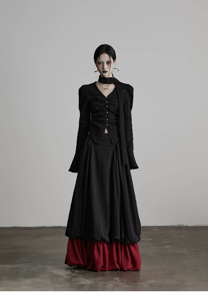 Black Patchwork Faux Two-piece A-line Skirt