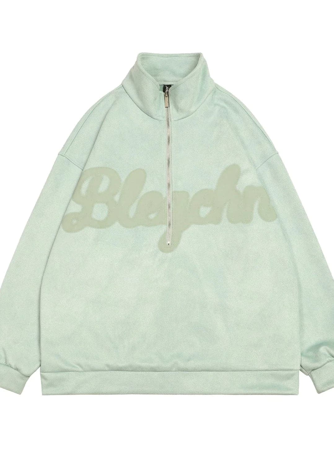Oversized Suede Sweatshirt With Zipper Polo Collar