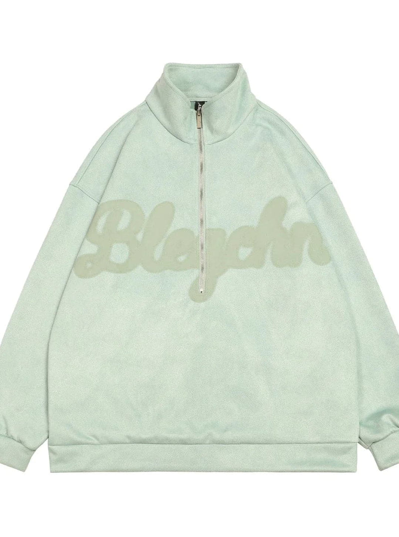 Oversized Suede Sweatshirt With Zipper Polo Collar
