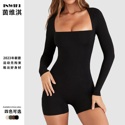 Slim Yoga Long Sleeve One Piece Ballet Dance One Piece Tight Sports Romper