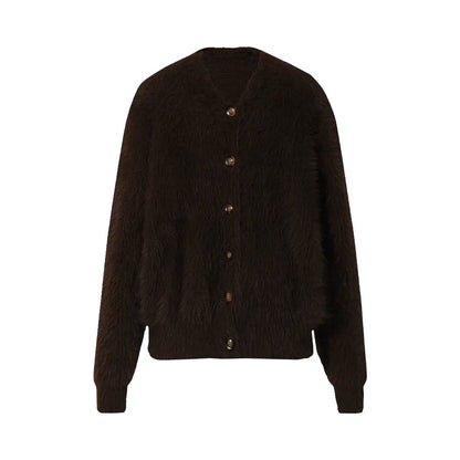 Faux Fur Button-up Sweater