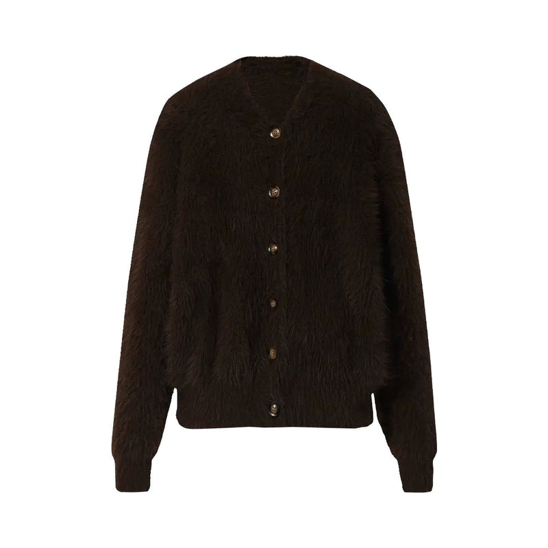 Faux Fur Button-up Sweater